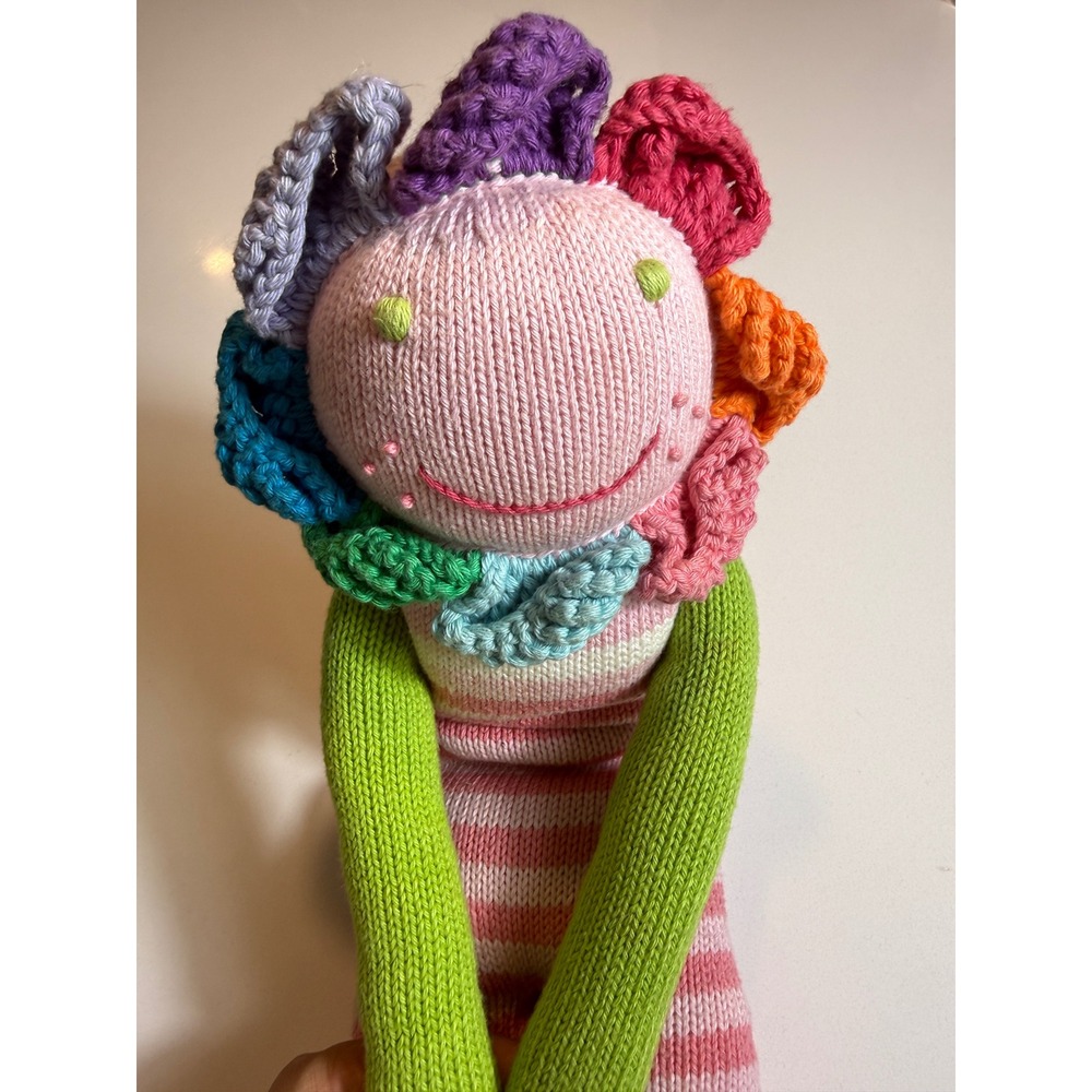 BlaBla Kids Lulu the Flower 22" Hand Knit Stuffed Doll Pink Stripe Multicolor